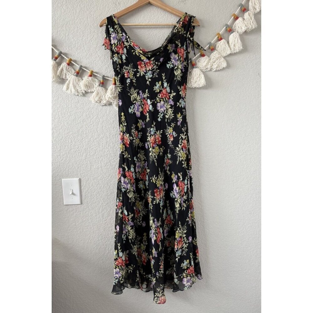 Vintage Jones New York Floral Aline Semi Sheer Slip Midi Dress Y2k Fairy Romanti - Picture 2 of 9